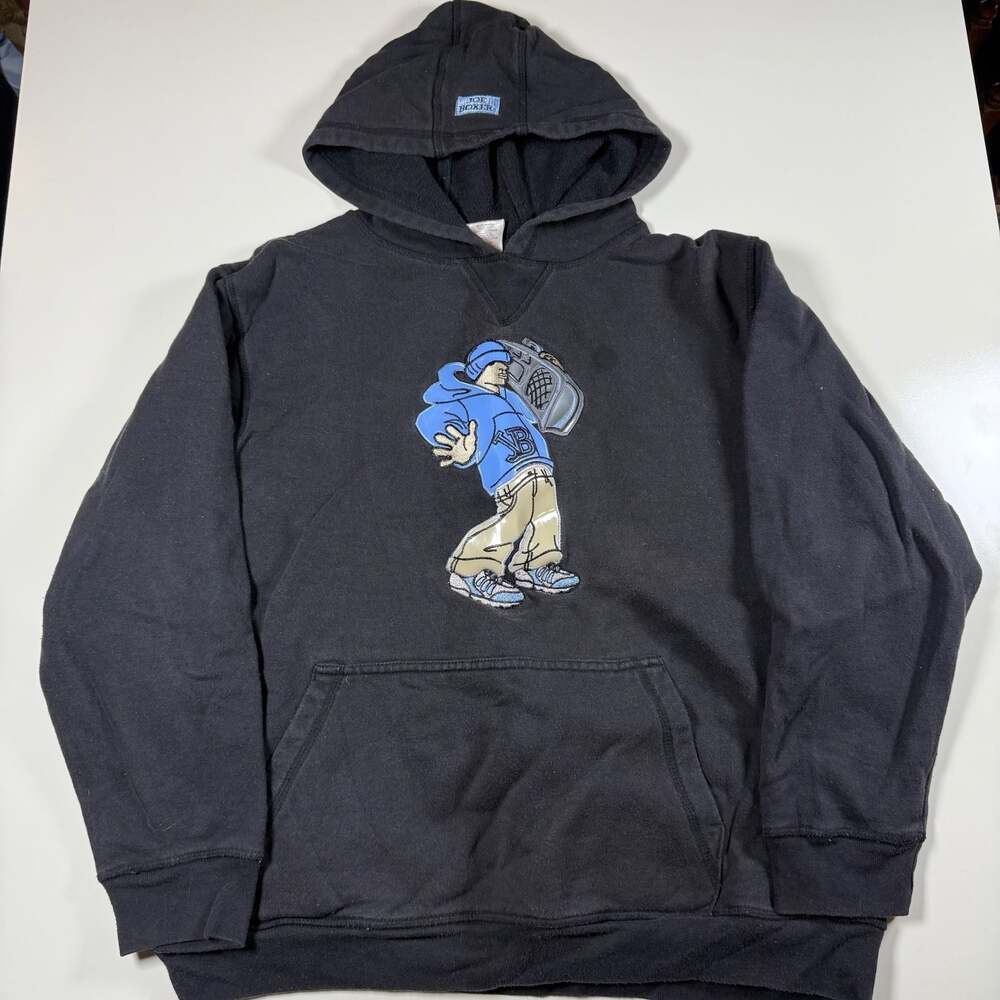 Joe Boxer Vintage Y2K Youth Hip Hop Boombox Character Graphic Black Hoodie